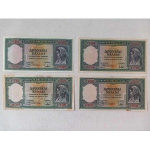 1000 Drachmai 1939 4 Banknotes