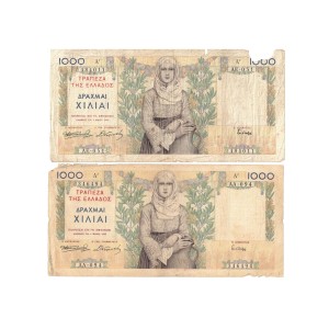 2 Banknotes 1000 Drachmai 1935